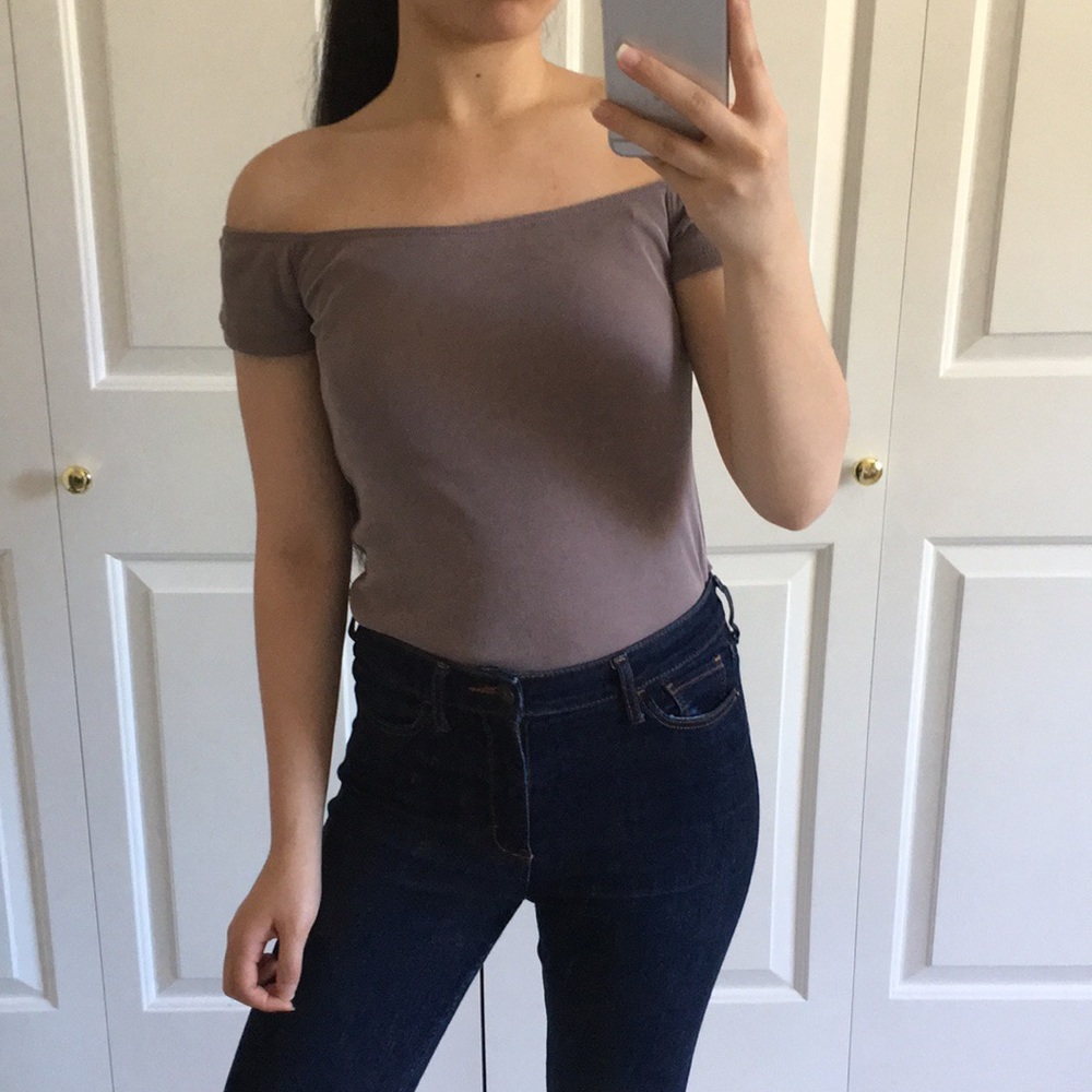 DELANEY - Mauve Purple Off The Shoulder Ribbed Blouse Top